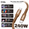 240W Type C Fast Charging Cable 2M Nylon Braided, Power Delivery Cord with Chip, Supports iPhone android & All USB-C Devices (BROWN)