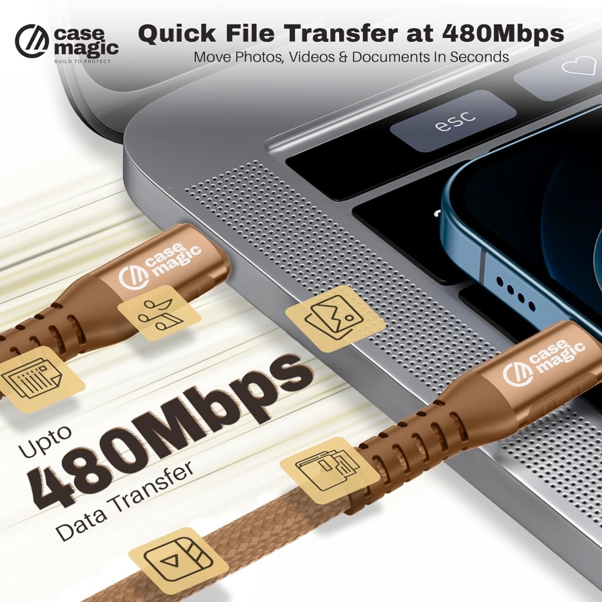 240W Type C Fast Charging Cable 2M Nylon Braided, Power Delivery Cord with Chip, Supports iPhone android & All USB-C Devices (BROWN)