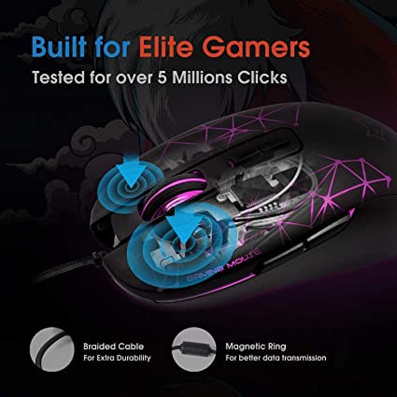 Evo Fox (by Amkette) Phantom Wired Gaming Mouse with 4 Colour Cycle Switching,