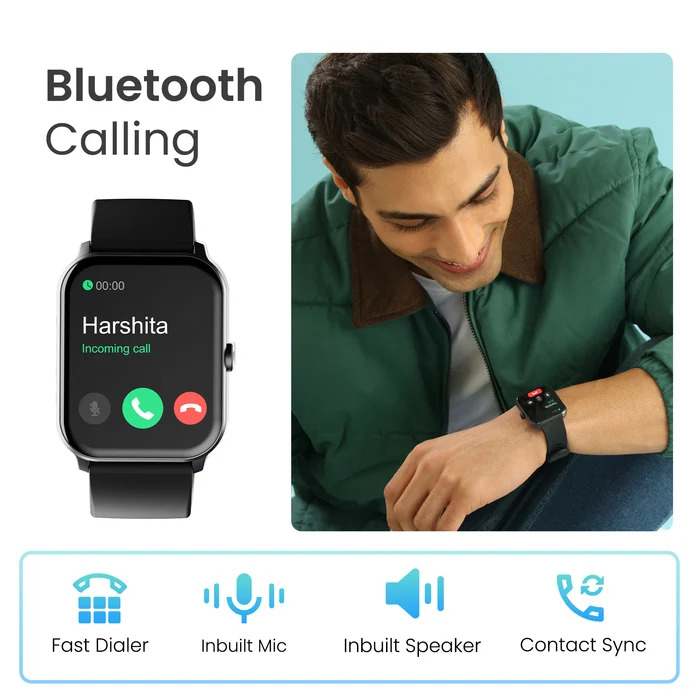 Ambrane Wise-Eon 1.69Lucid Display bluetooth calling function and 7 days battery life Smartwatch (Black Strap, Regular)
