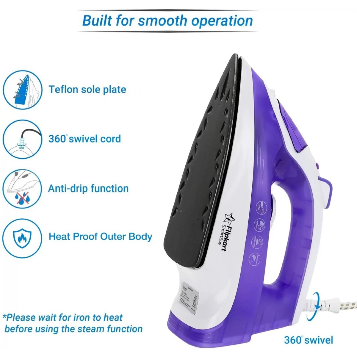 Flipkart SmartBuy IRS1600WG 1600 W Steam Iron  (Purple)