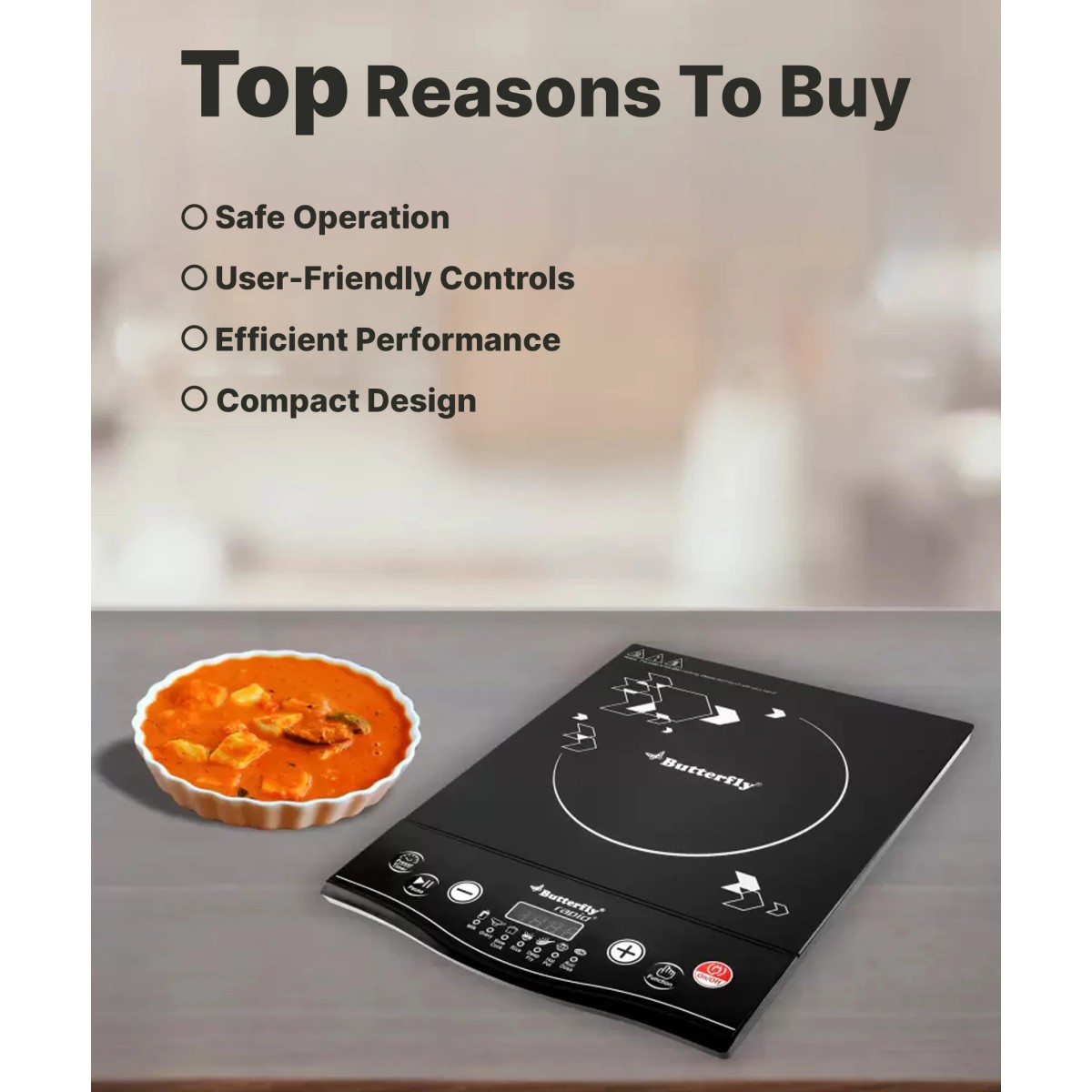 Butterfly Rapid Plus Induction Cooktop (Black, Push Button)