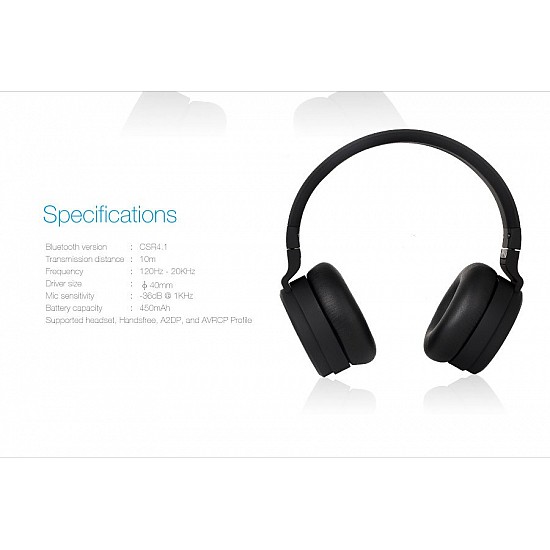 F&D HW111 Wireless Bluetooth On Ear Headphone with Mic Black