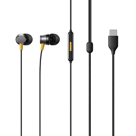 realme Buds 3 Wired Earphone with Type-C Jack, HD Microphone and Tangle-free Cable Wired (Black, In the Ear)