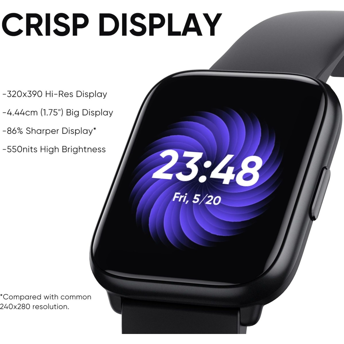 DIZO Watch D Sharp 1.75 with High Res (320*390) Display By realme tech Life Black DW32021