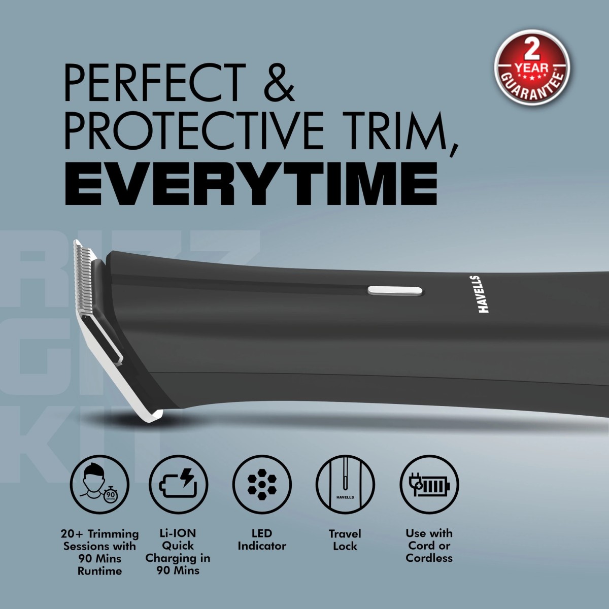 HAVELLS GS6109 Trimmer 90 min Runtime 13 Length Settings (Black)