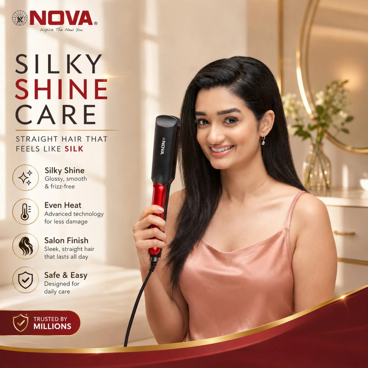 Manya Impex Nova Professional Hair Straightener Temperature Control NHS 870 (Black/Red)