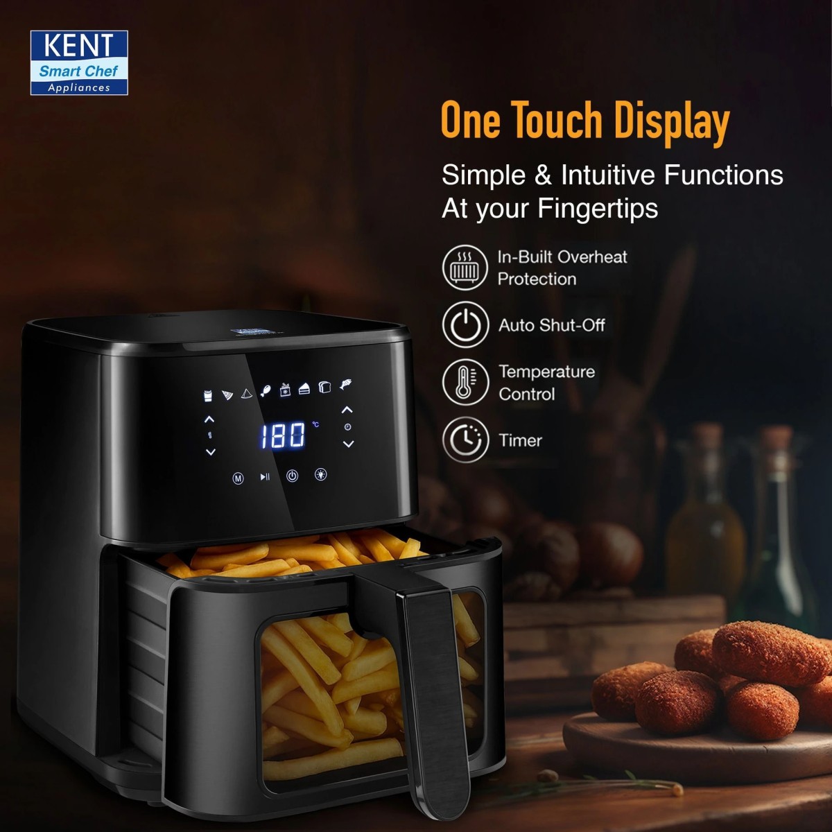 (Refurbished) KENT Ultra Digital Air Fryer 4.5L Bake, Grill & Roast Up to 80% Less Oil Usage 8 Preset MenuRapid Heat