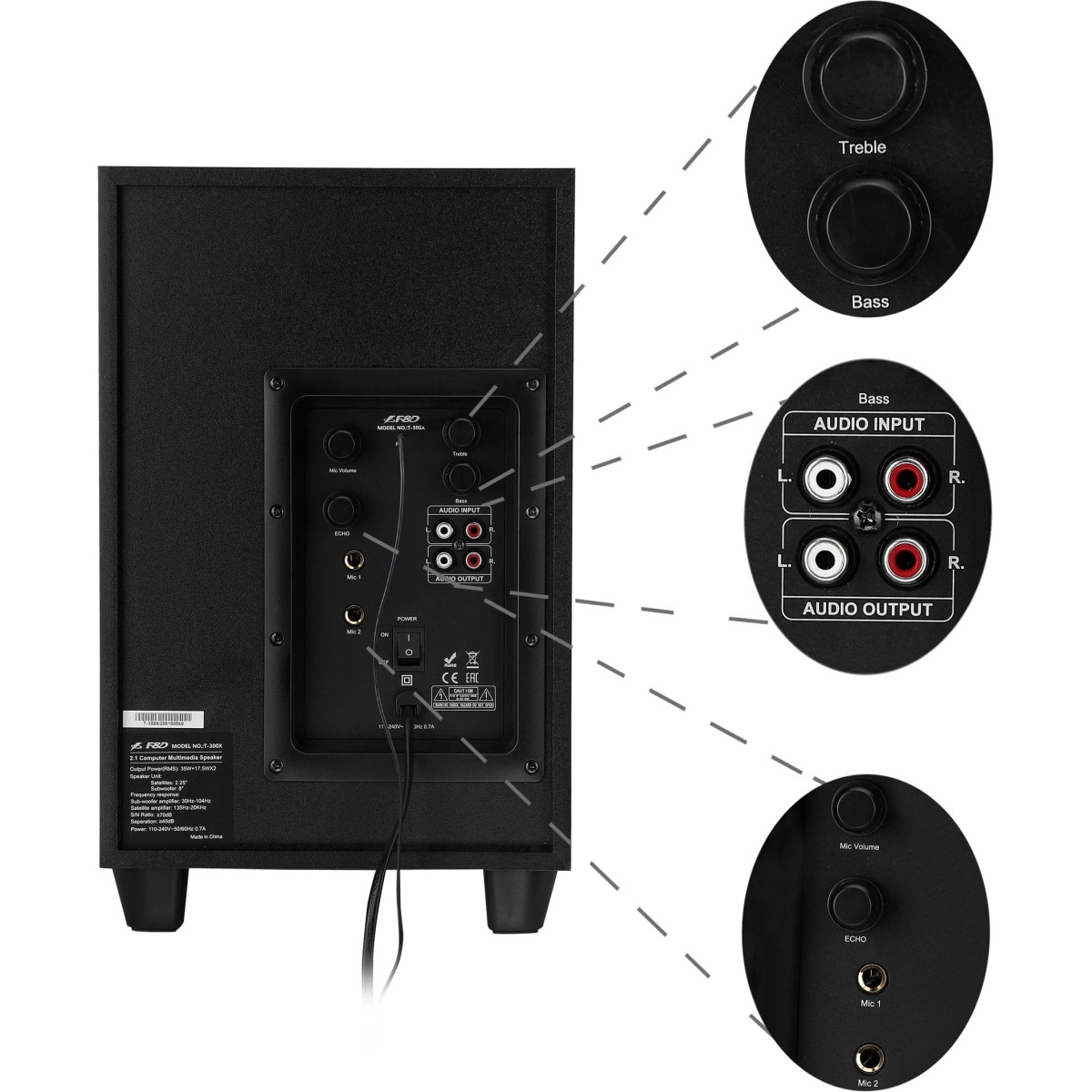 F&D T300X 2.1 Channel Multi Media Speakers (Black) | | Bluetooth Speakers | Satellite Speaker, Multicolor LED Display, USB,MP3,VMA & FM | Home Theatre | Easy Connect with Laptop, Pc & Mobile