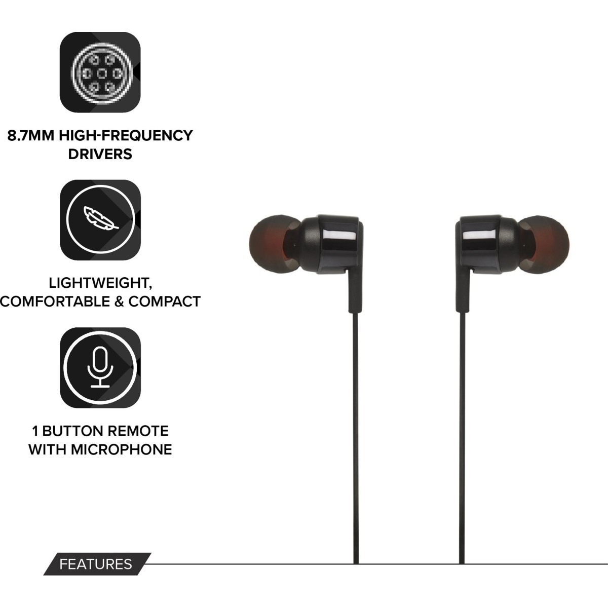 JBL T210 Pure Bass Premium Aluminum Build in-Ear Headphones with Mic & Tangle Free Cable (Black)