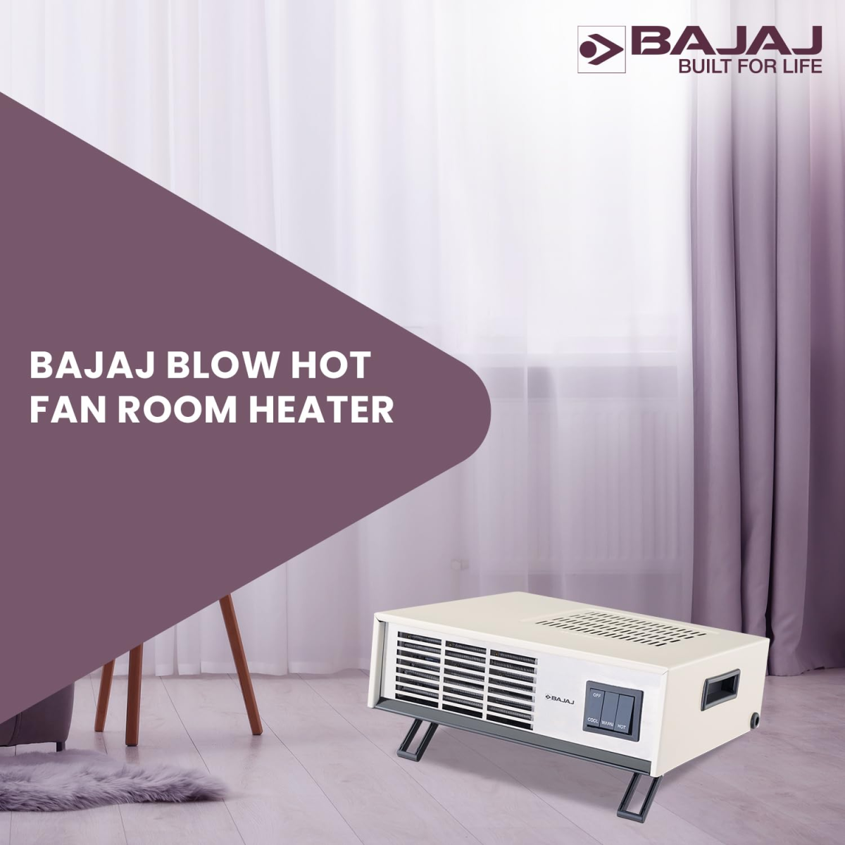 Bajaj Blow Hot Portable Room Heater For Bedroom 2 Heat Settings-1000W/2000W White Color Bajaj Blow Hot Portable Room Heater For Bedroom 2 Heat Settings-1000W/2000W White Color
