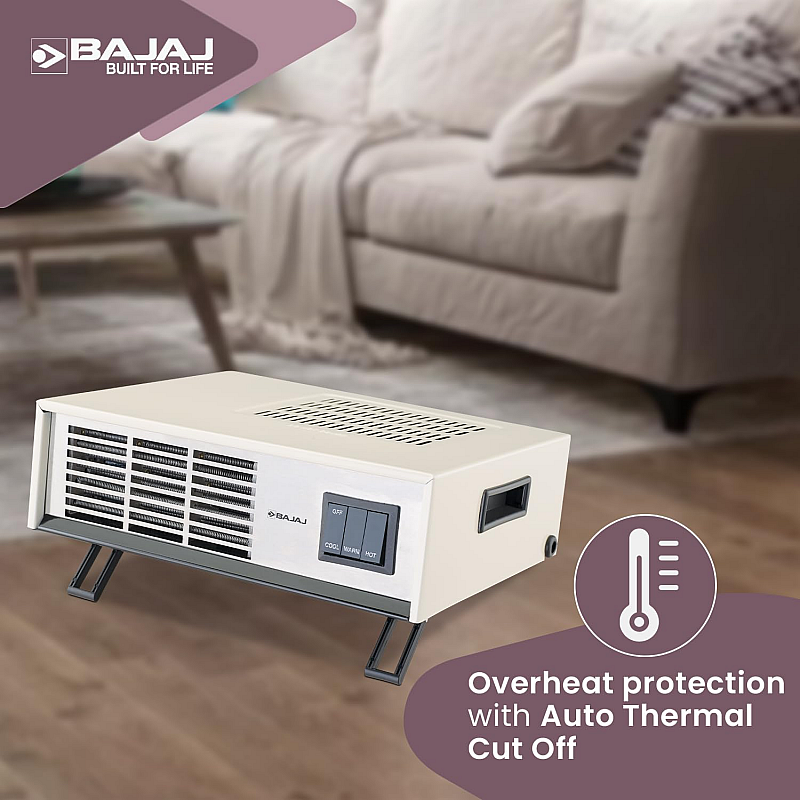 Bajaj Blow Hot Portable Room Heater For Bedroom 2 Heat Settings-1000W/2000W White Color