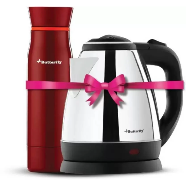 Butterfly Rapid Electric Kettle (1.5 L, Black) and H&O 500ML Flask (Terracotta Red) Butterfly Rapid Electric Kettle (1.5 L, Black) and H&O 500ML Flask (Terracotta Red)