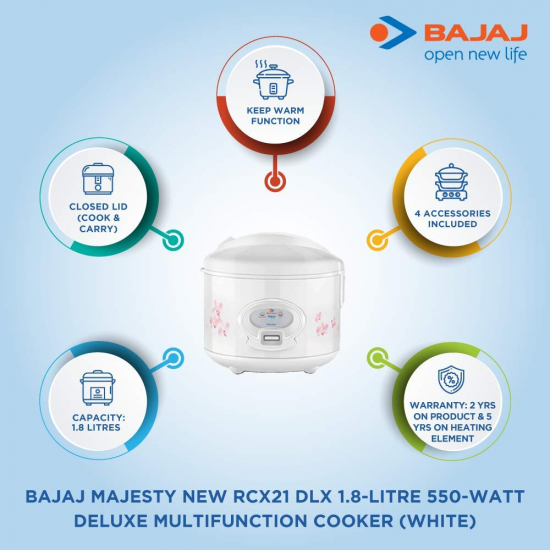 BAJAJ Majesty New RCX21 delux. Electric Rice Cooker with Steaming Feature  (1.8 L, White)