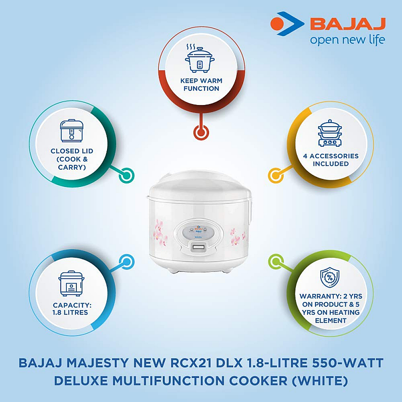 BAJAJ Majesty New RCX21 delux. Electric Rice Cooker with Steaming Feature  (1.8 L, White)