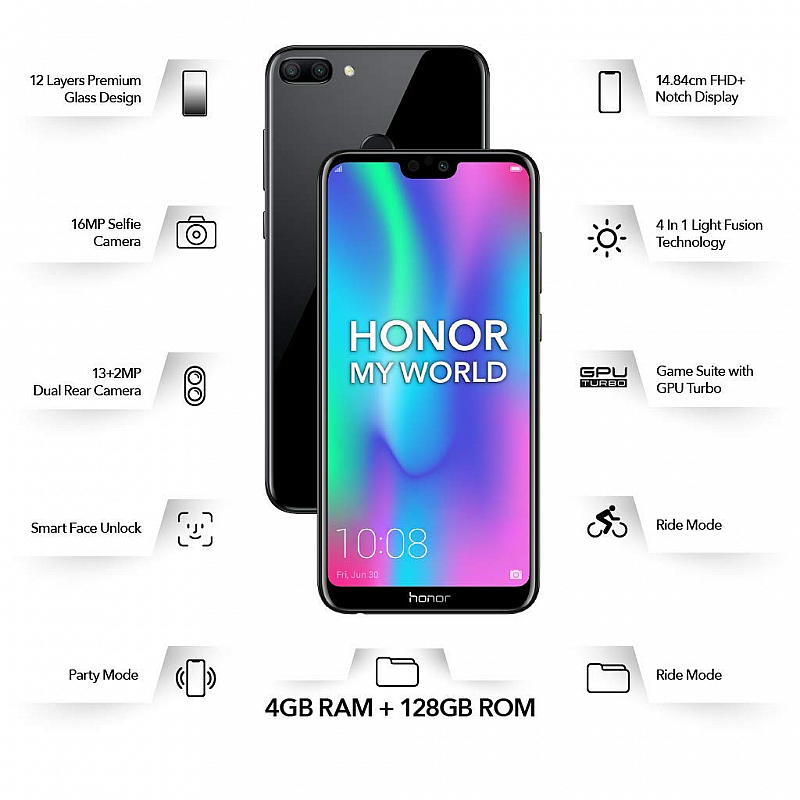 Honor 9N Midnight Black 128GB 4GB RAM Refurbished 