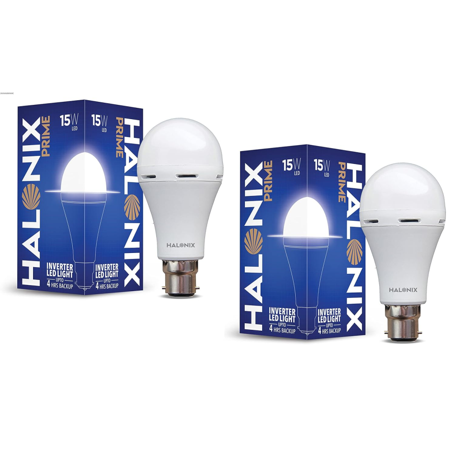 Halonix 8.5 Watt B22 LED White Rechargeable Emergency light Inverter Bulb, Pack of 2