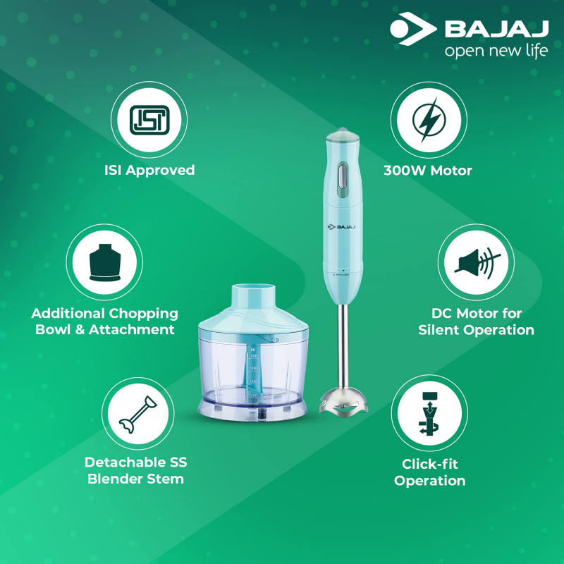 BAJAJ by BAJAJ ELECTRICAL 410536 300 W Hand Blender with Bowl  (Pale Green)