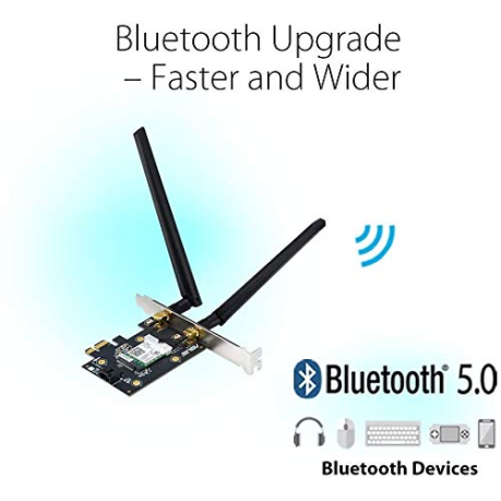 ASUS PCE-AX3000 Dual Band PCI-E WiFi 6 (802.11ax). Supporting 160MHz, Bluetooth 5.0, WPA3 Network Security ASUS PCE-AX3000 Dual Band PCI-E WiFi 6 (802.11ax). Supporting 160MHz, Bluetooth 5.0, WPA3 Network Security