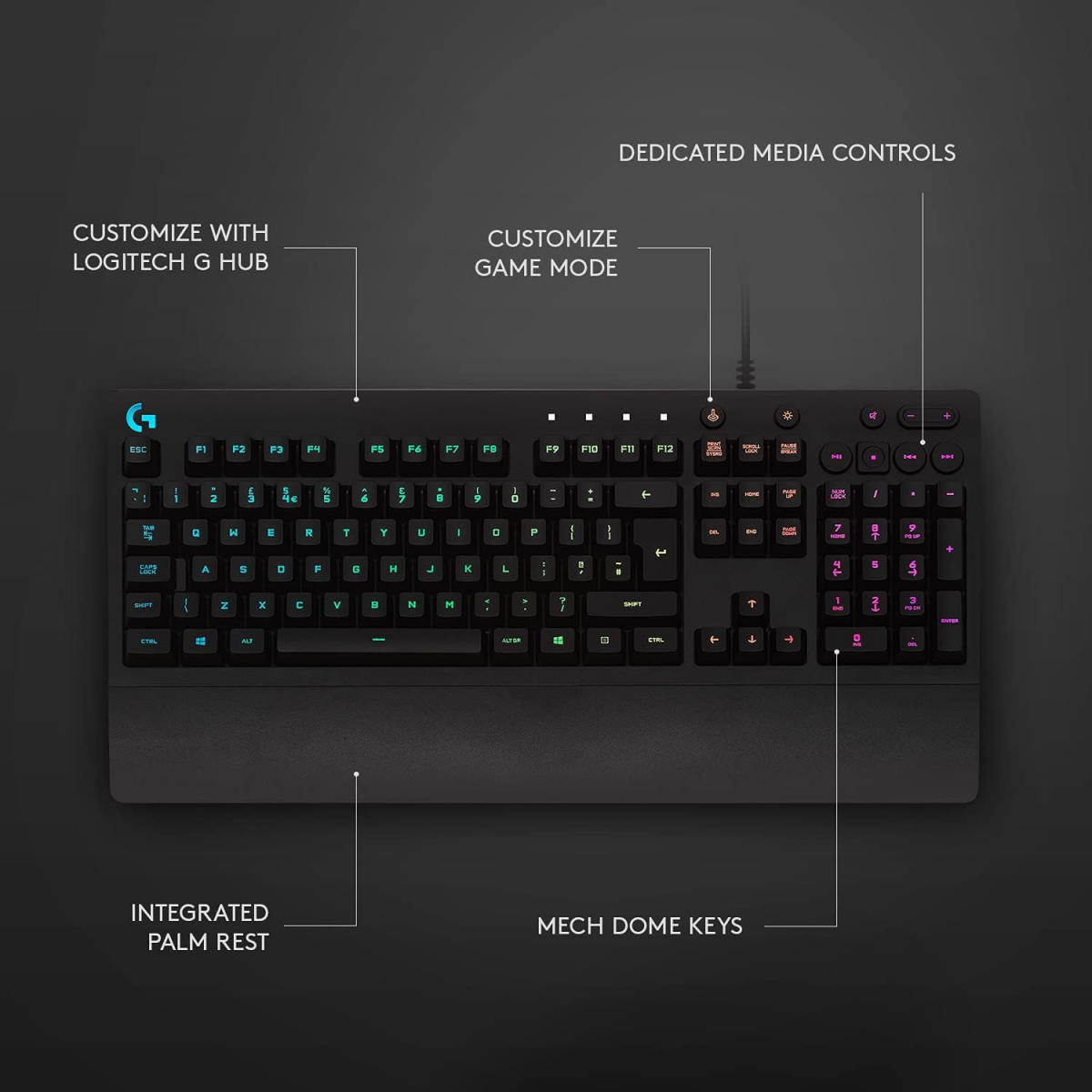 Logitech G213 Light sync RGB, Spill-resistant, Palm-rest, Customizable Keys Wired USB Gaming Keyboard (Black)