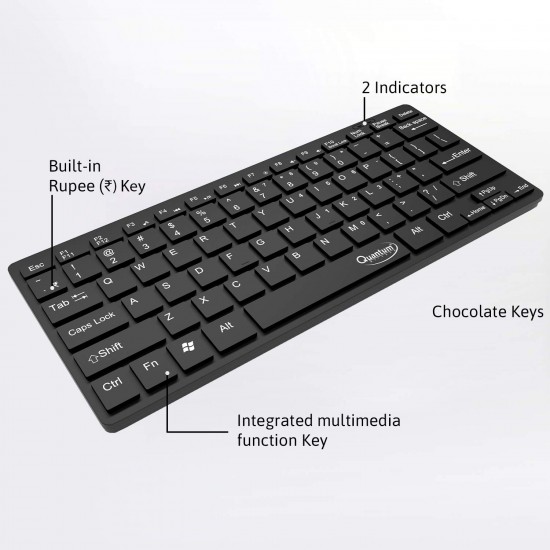 Quantum QHM7307 Mini Spill-Resistant USB Wired Slim Keyboard 