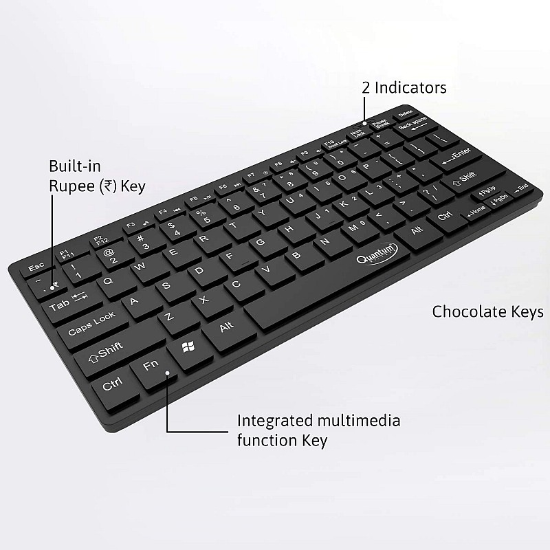 QUANTUM QHM7307 MINI MULTIMEDIA KEYBOARD Wired USB Multi-device Keyboard  (Black)