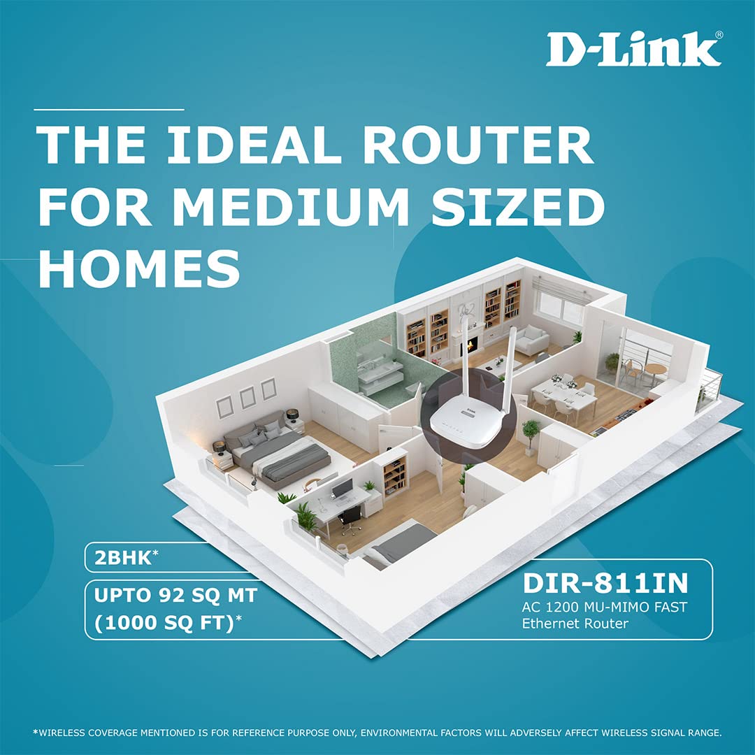 D-Link DIR-811IN 1200 Mbps Wireless Router White, Dual Band