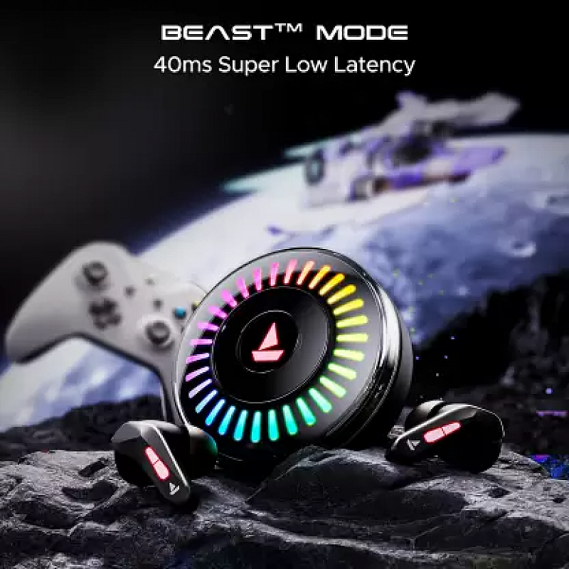 boAt Immortal 201 TWS Earbuds 40 hrs Playtime,40 BEAST Mode, RGB LED Bluetooth Headset Black Sabre