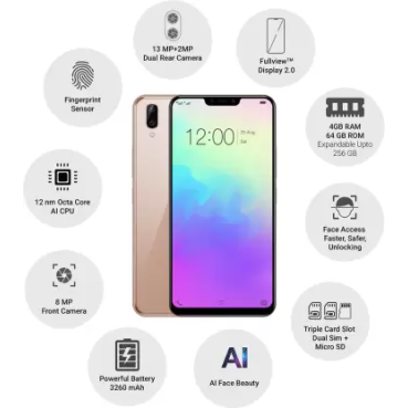 Vivo Y83 Pro Gold 4 GB RAM 64 GB Storage Refurbished