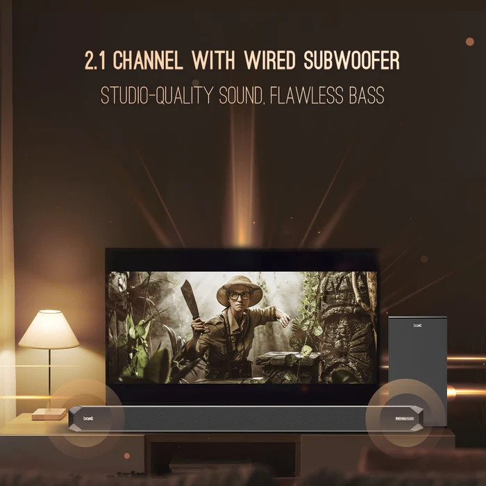 boAt Aavante Bar A2060 Dolby, 160W Dolby Audio, 2.1CH, Multi-Connectivity, EQ Modes, Master Remote, Bluetooth Sound Bar, Home Theatre Soundbar Speaker