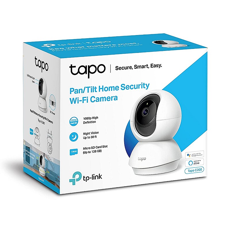 Tp-link tapo wi-fi pan tilt smart security camera, indoor cctv 360° rotational views, works with alexa tapo c200