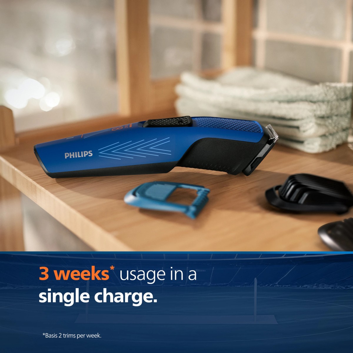 PHILIPS BT1233/28 Trimmer 30 min Runtime 3 Length Settings (Blue)