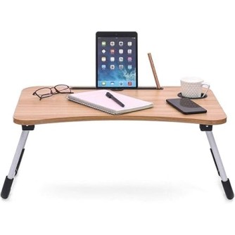 YAJNAS Wooden Multipurpose Foldable Laptop Table with Cup & Tab Holder| Table Holder Study Table, Breakfast Table, Foldable & Portable Table|