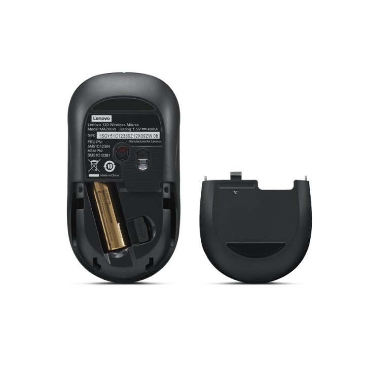 Lenovo 130 Wireless Compact Mouse, 1K DPI Optical sensor, 2.4GHz Wireless NanoUSB, 10m range, 3button(left,right,scroll) upto 3M left/right clicks, 10 month battery, Ambidextrous, Ergonomic GY51C12380