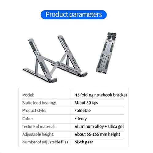 Dyazo Zigzag Height Adjustable Ventilated Aluminium Tabletop Laptop Stand with 6 Angles Multi-Angle