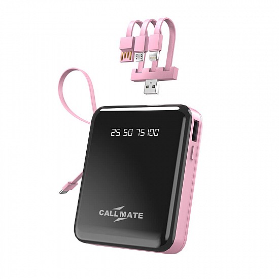 CALLMATE Power Bank 10000mAh Li-Polymer with 2.4 Fast Charging in-Built 3 in 1 Detachable Cable