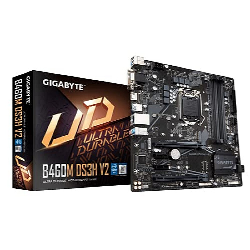 GIGABYTE B460M DS3H V2 Ultra Durable Motherboard with GIGABYTE 8118 Gaming LAN PCIe Gen3 x4 M.2 7 Colors RGB LED Strips Support