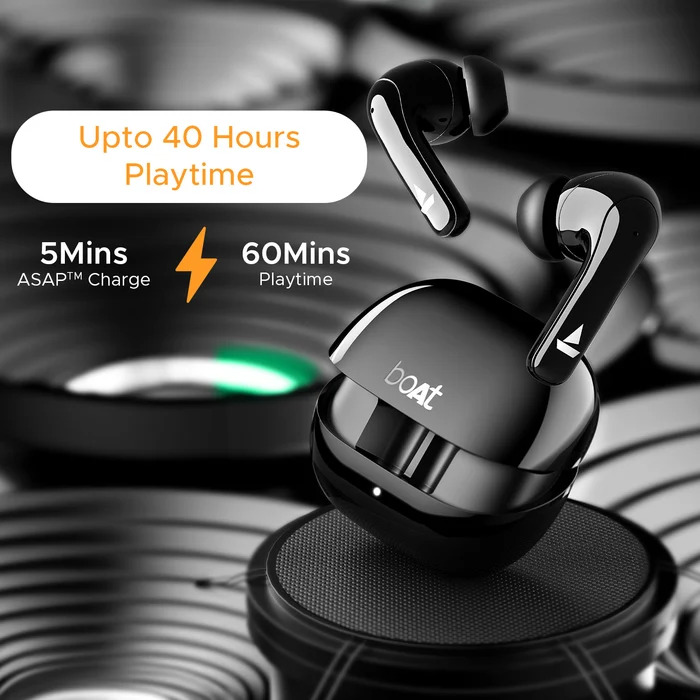 boAt Airdopes 155 40 hrs Playtime,In-Ear Detection,Quad Mics ENx Tech,ASAP Charge Bluetooth Headset (Active Black, True Wireless)
