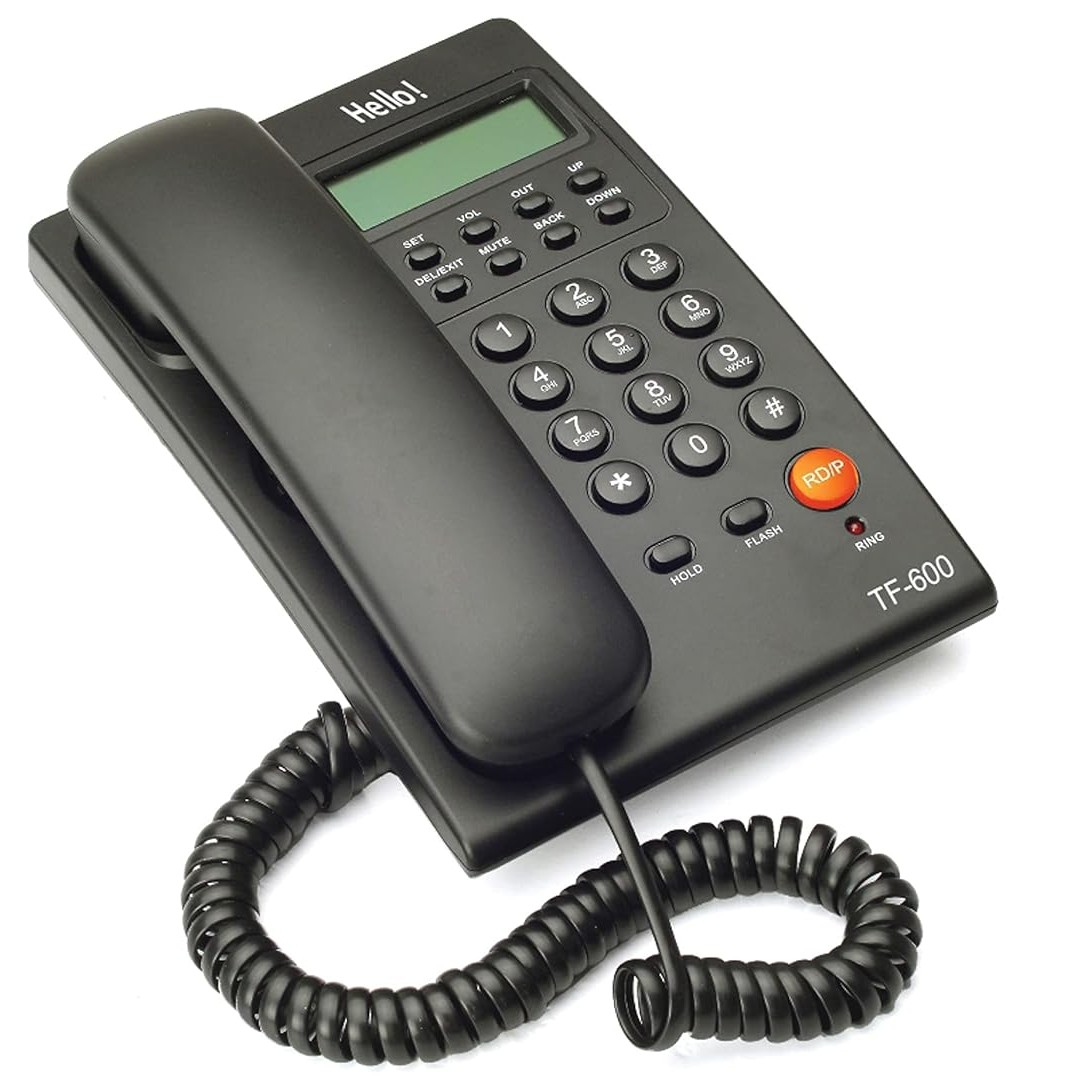 Hello Tf-600 Cli Caller Id Corded Landline Phone for Intercom and Epabx Desk & Wall Mountable (Black)