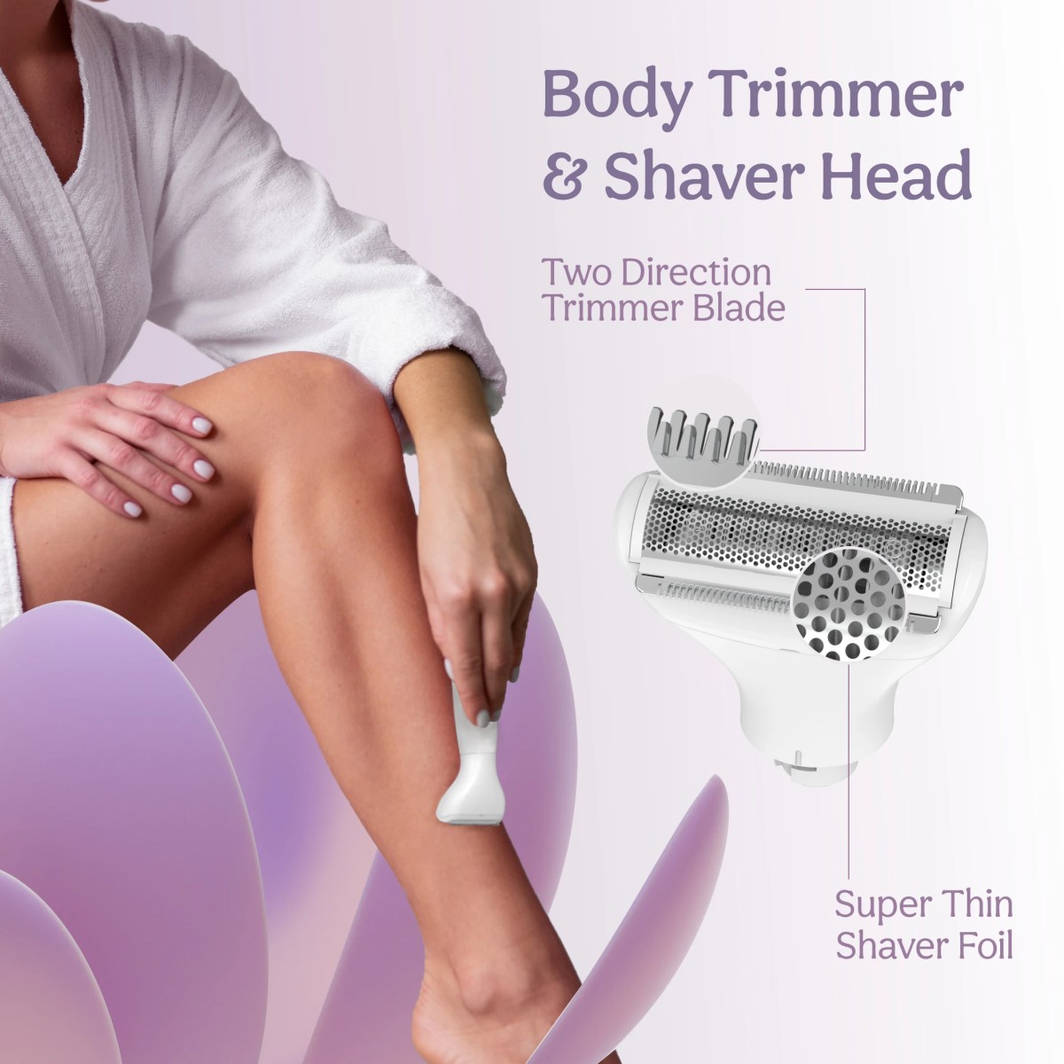 caresmith FCS0095 Bloom Face & Body Hair Fully Waterproof Trimmer 480 min Runtime 0 Length Settings (Purple)