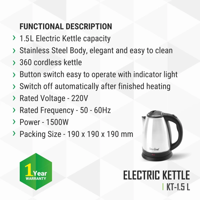 Greenchef Kettle 1.5L Flex 900 ML Stainless Steel water Bottle Electric Kettle (1.5 L, Silver, Black)