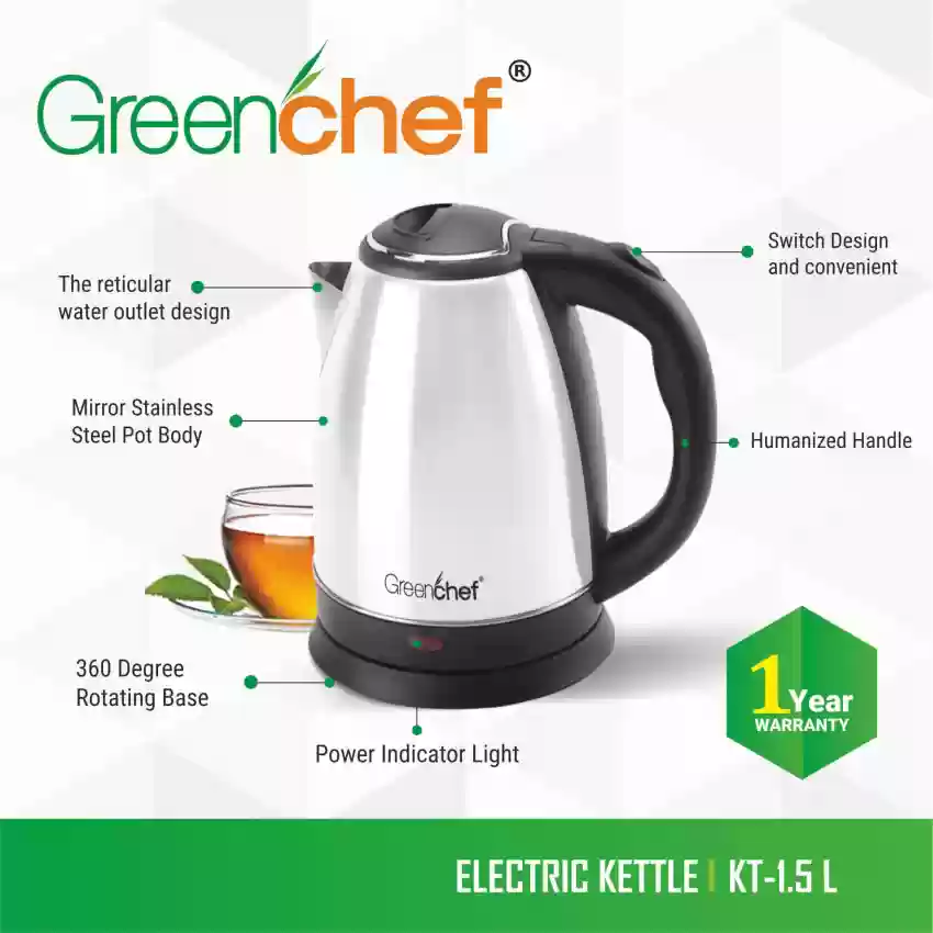 Greenchef Kettle 1.5L Flex 900 ML Stainless Steel water Bottle Electric Kettle (1.5 L, Silver, Black)