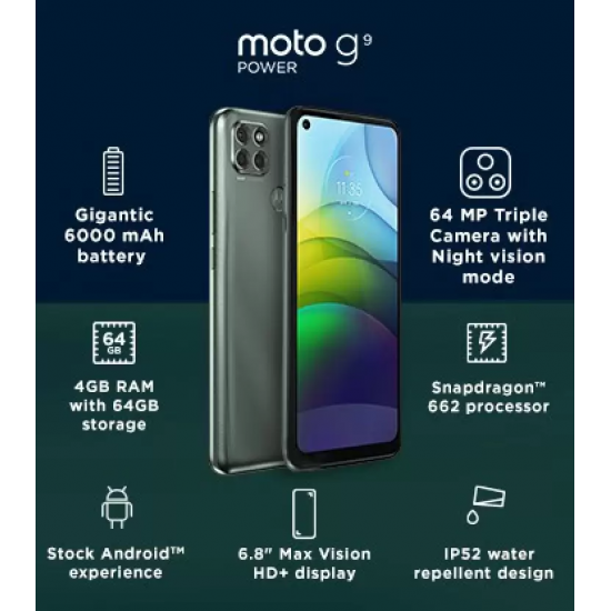 Motorola G9 Power (Electric Violet, 4GB RAM, 64GB Storage) Refurbished 