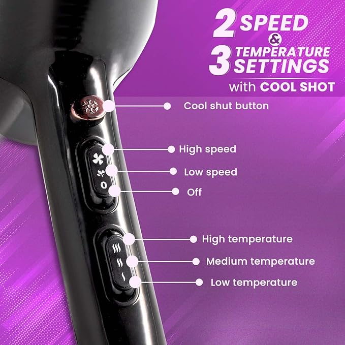 AGARO HD-1150 2200 Watts Professional Hair Dryer with Concentrator, Diffuser And Cool Shot Button- Black