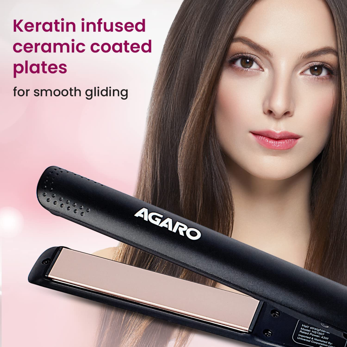 AGARO HS1907 Hair Straightner,Kerating Infused Ceramic Coated Plates Hair Straightening, For Women,Black