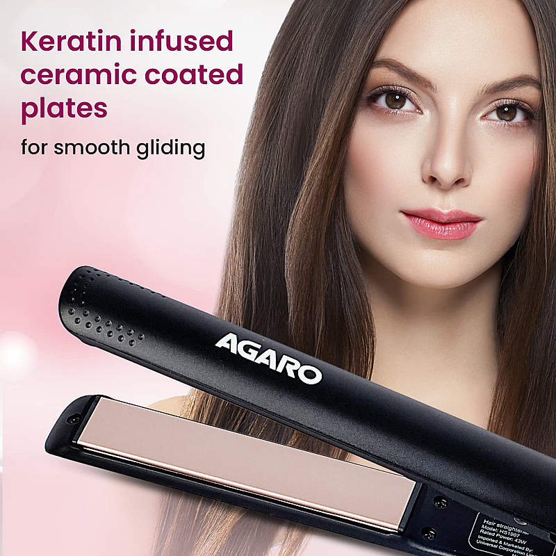 AGARO HS1907 Hair Straightner,Kerating Infused Ceramic Coated Plates Hair Straightening, For Women,Black