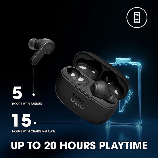 JBL Wave 200 TWS, Bluetooth Truly Wireless  Earbuds  20Hrs Playtime Voice Assistant Support for Mobile Phones (Black)