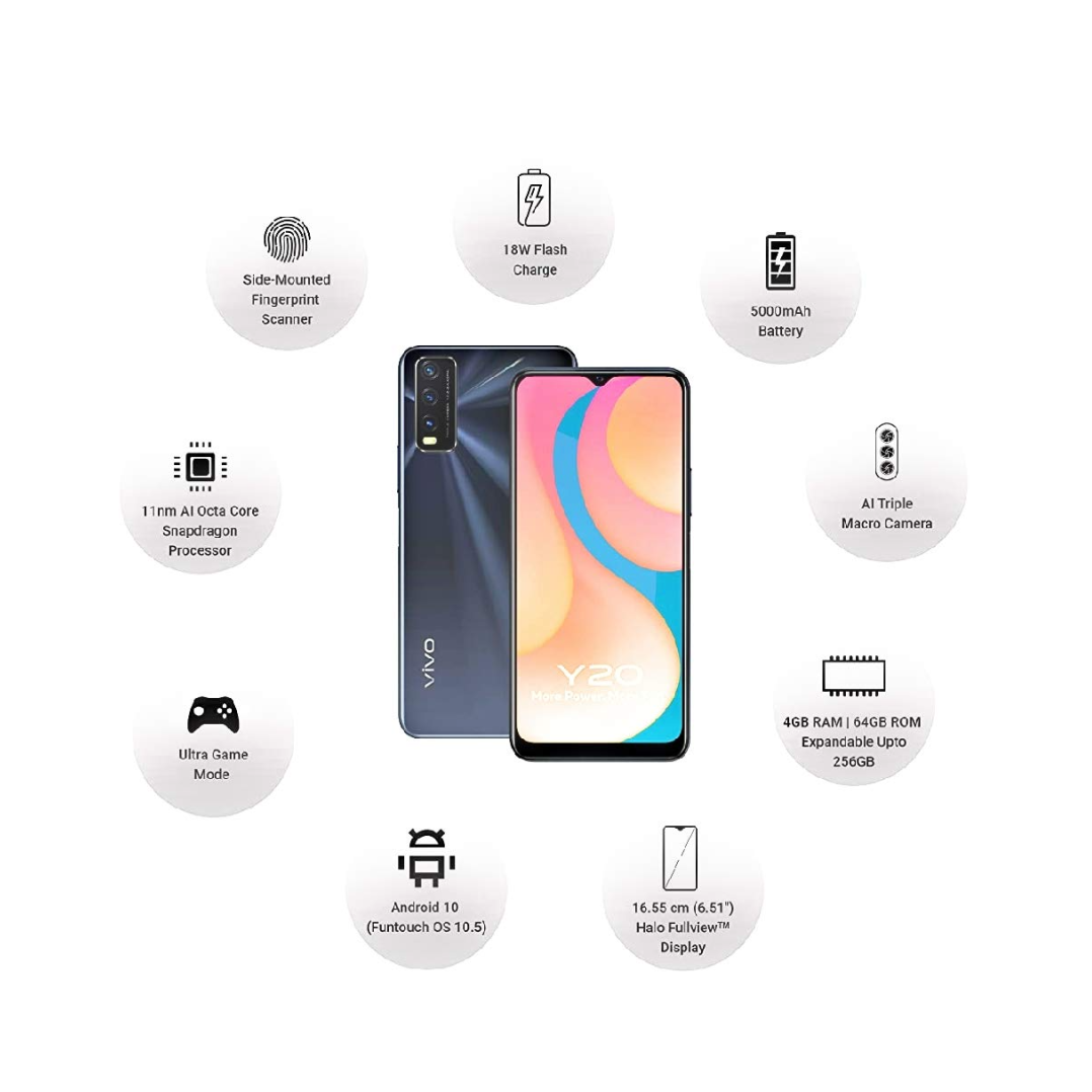 Vivo Y20 (Purist Blue, 6GB RAM, 64GB Storage) (refurbished)