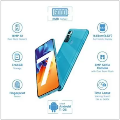 Tecno Spark 7 (Morpheus Blue, 3 GB RAM 64 GB Storage (Refurbished)