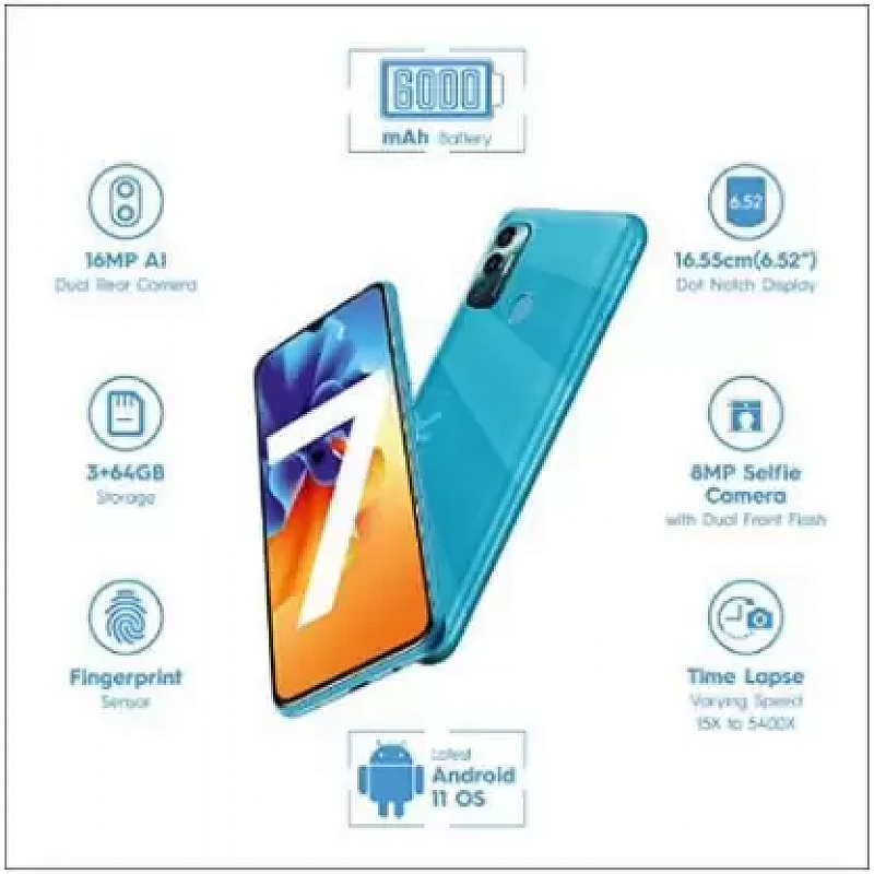 Tecno Spark 7 (Morpheus Blue, 3 GB RAM 64 GB Storage (Refurbished)